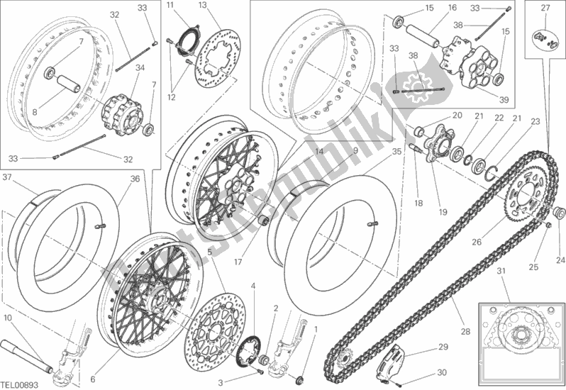 Todas as partes de Ruota Anteriore E Posteriore do Ducati Scrambler Urban Enduro Thailand USA 803 2016